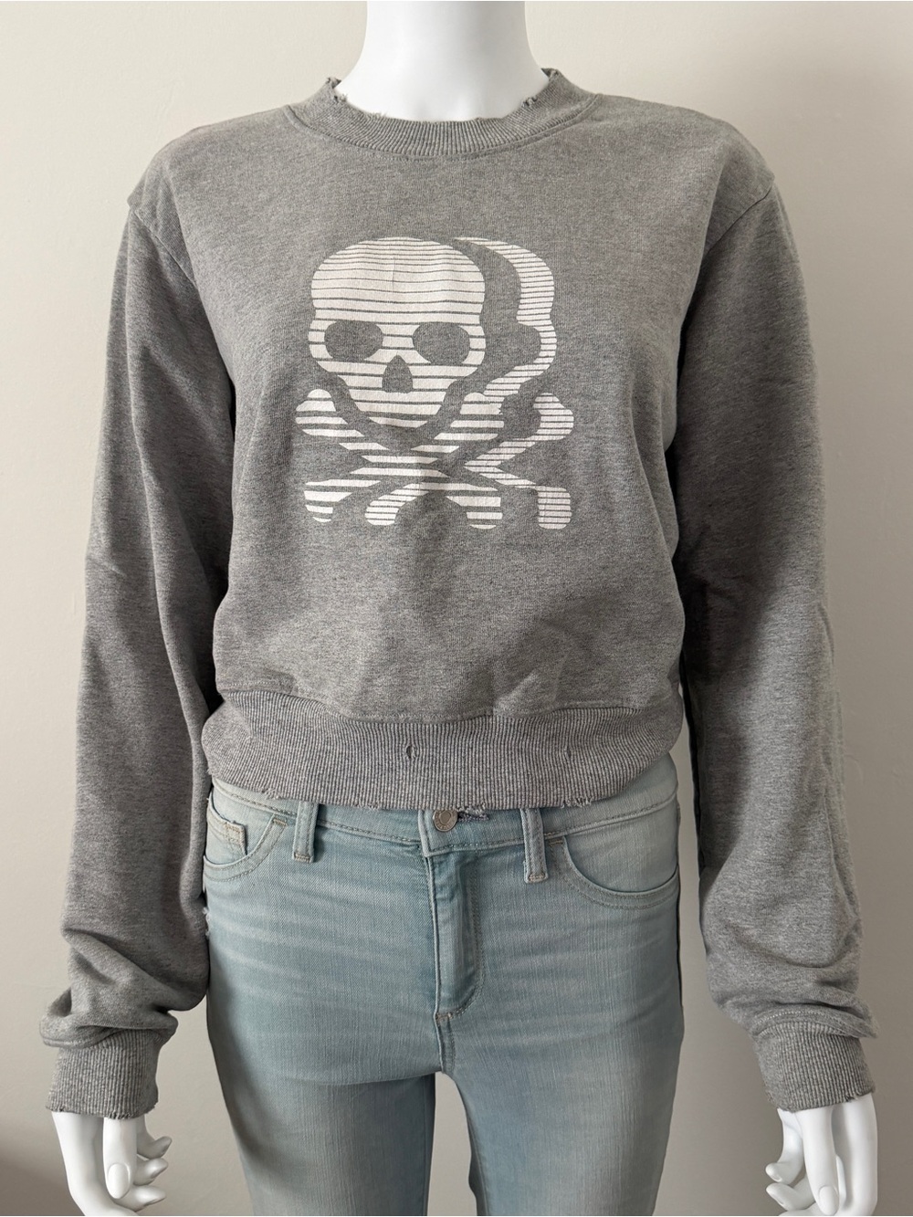 soulcycle Gray Crewneck Sweatshirt with Skull